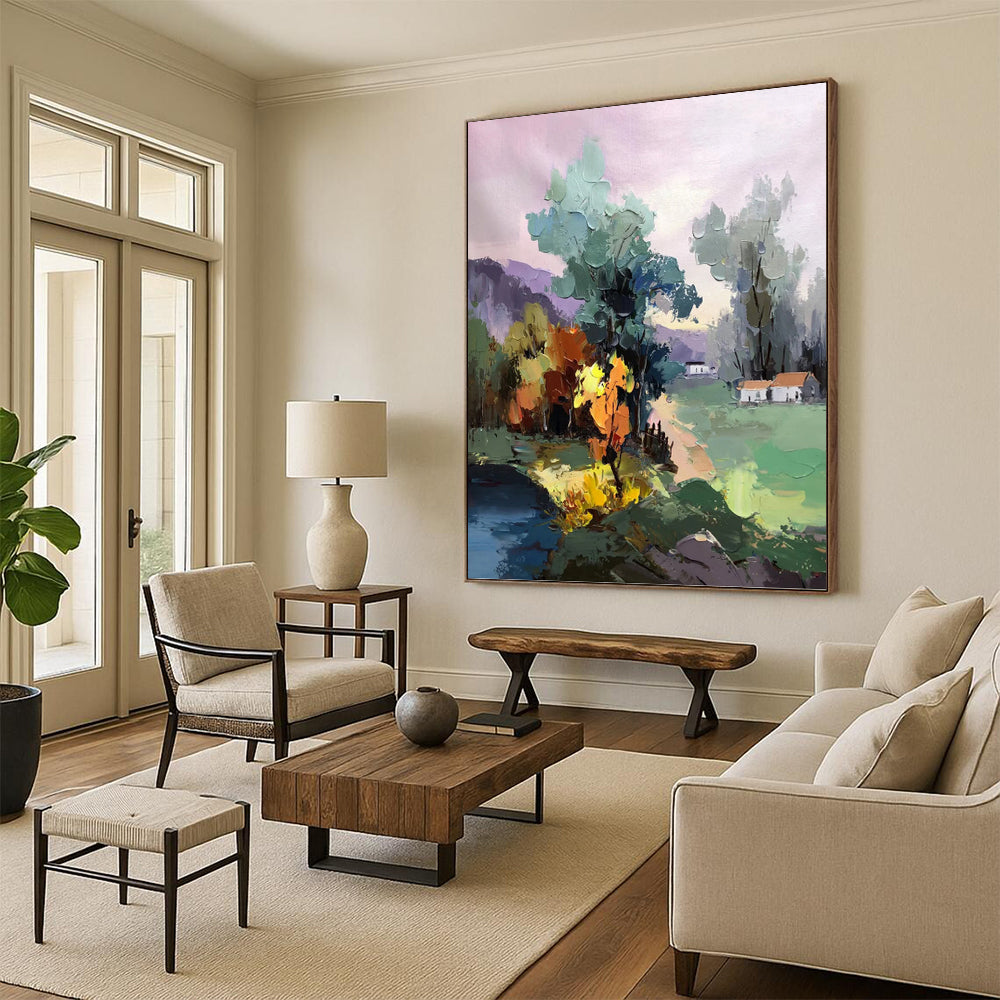 “Colorful Village Landscape” - Impressionist Landscape Painting On Canvas PT1289
