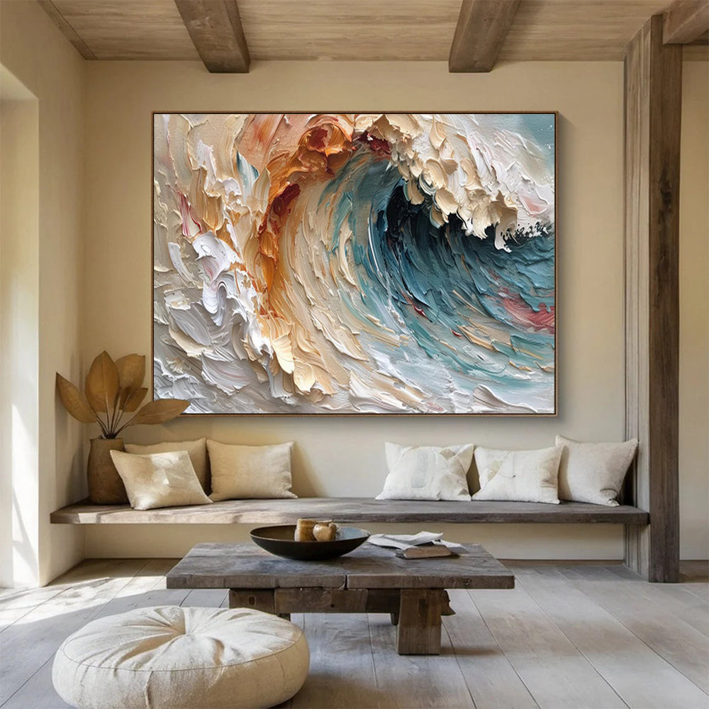 Sunset Wave - Impasto Sea Oil Painting, Great for Beach House & Balcony DKS676