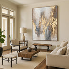 “Gold - Gray Textured Abstraction” - Gold, Gray, White Abstract Textured Painting On Canvas PS0576