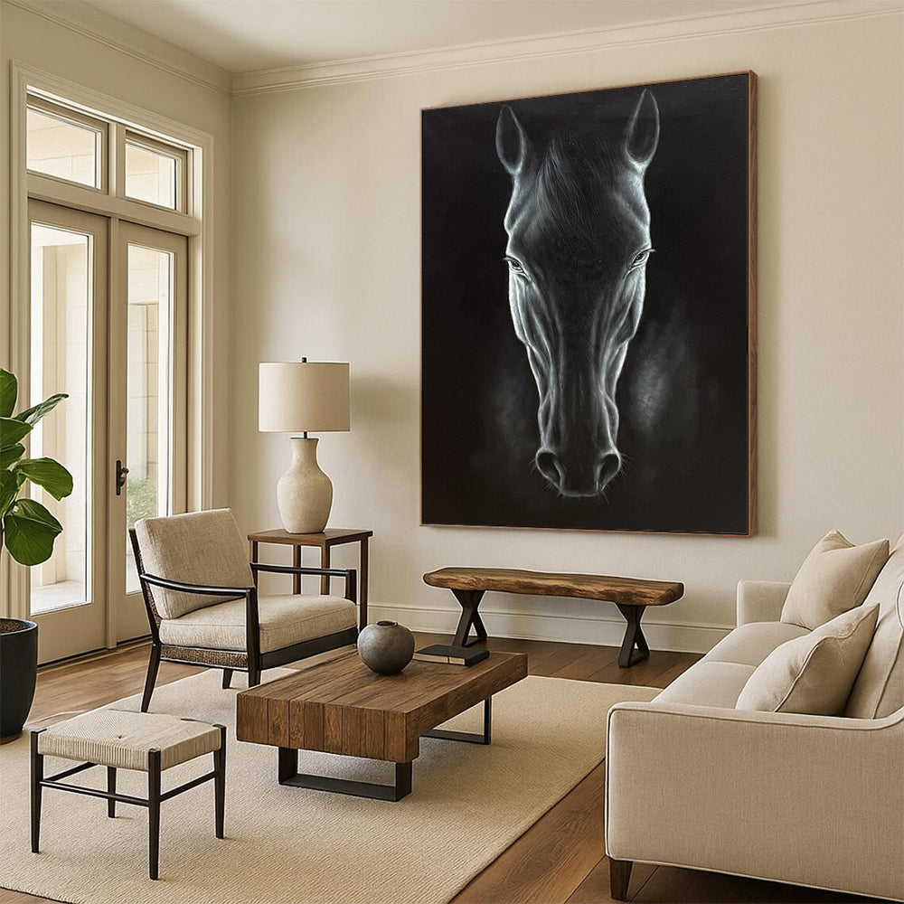 “Realistic Black Horse Portrait” - Hyperrealistic Oil Painting On Canvas PT2177