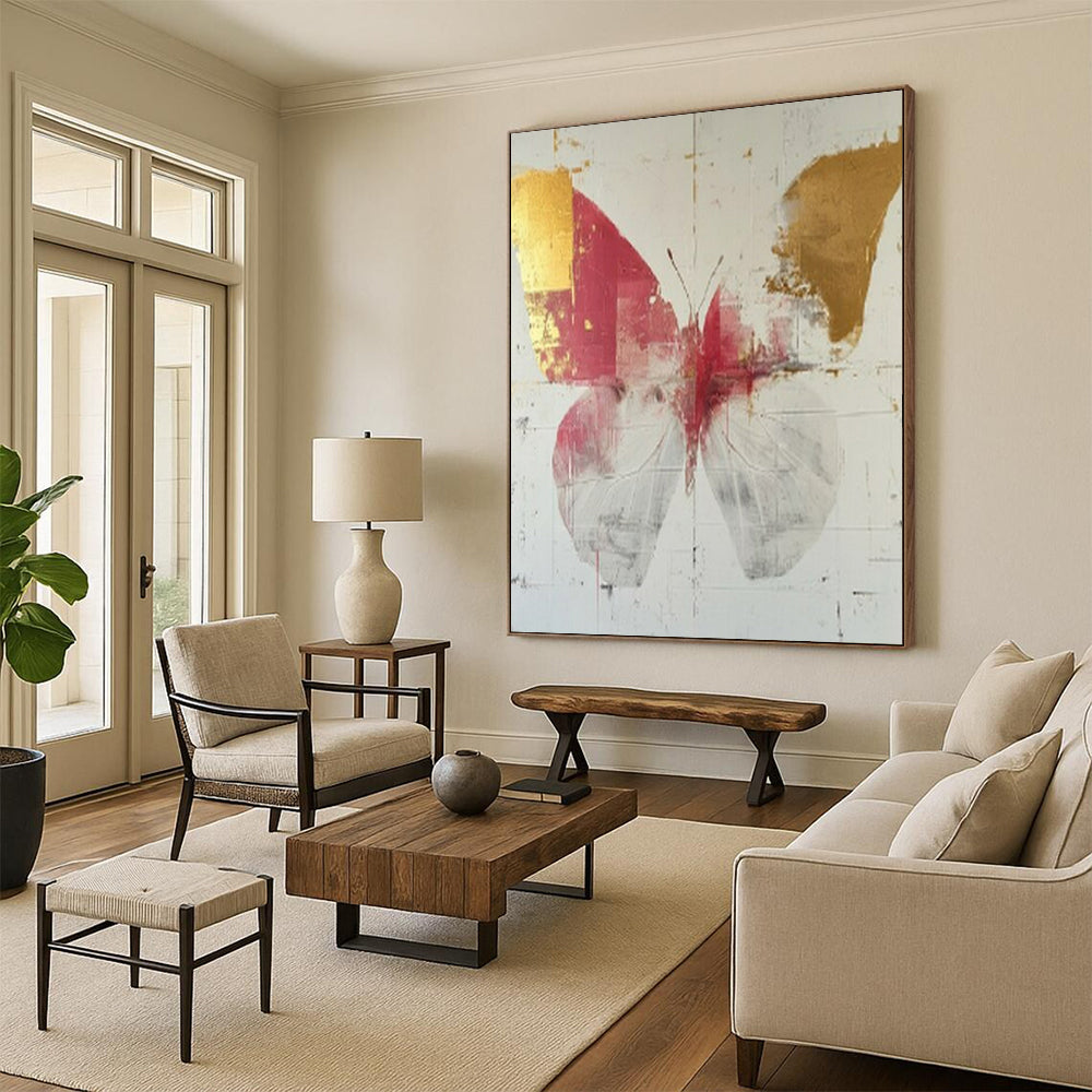 “Red and Gold Butterfly” - Contemporary Mixed - Media Painting On Canvas PT2207