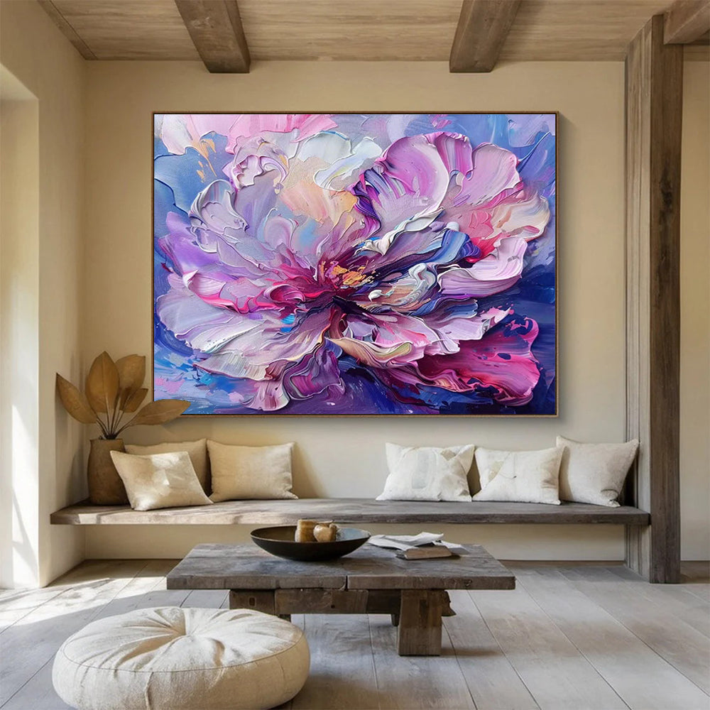 “Vibrant Peony Burst” - Colorful Pink & Purple Floral, Textured Flower Oil Painting On Canvas DKS681