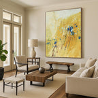 “Golden Field with Blues” - Yellow, Blue Abstract Impressionist Painting On Canvas PS0707