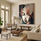 Abstract Contemplation Cubist - Inspired Face, Painting On Canvas PT2158