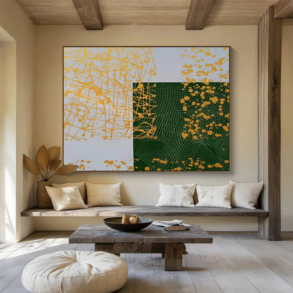 “Yellow - Green Geometric Intrigue” Painting On Canvas DKS307