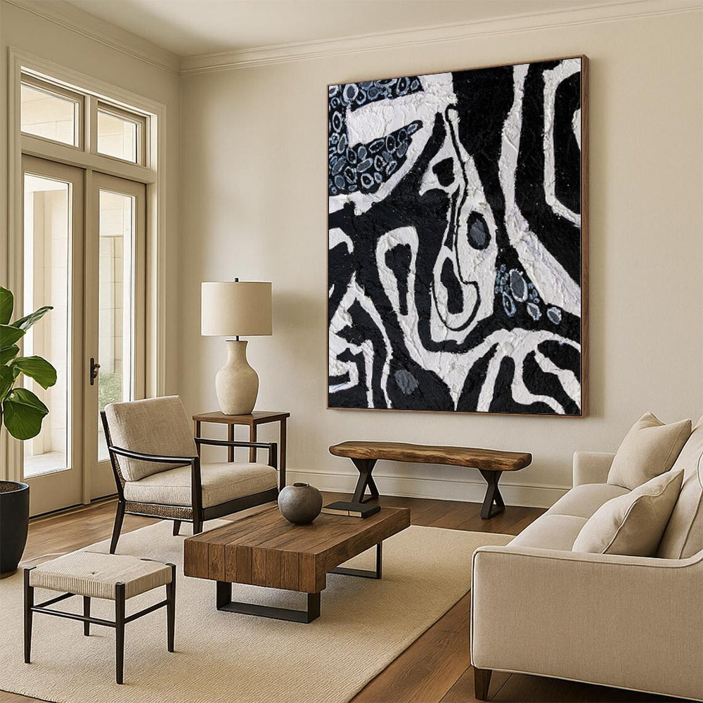 “Black - White Abstract Mosaic” - Contemporary Abstract Painting On Canvas PS0052