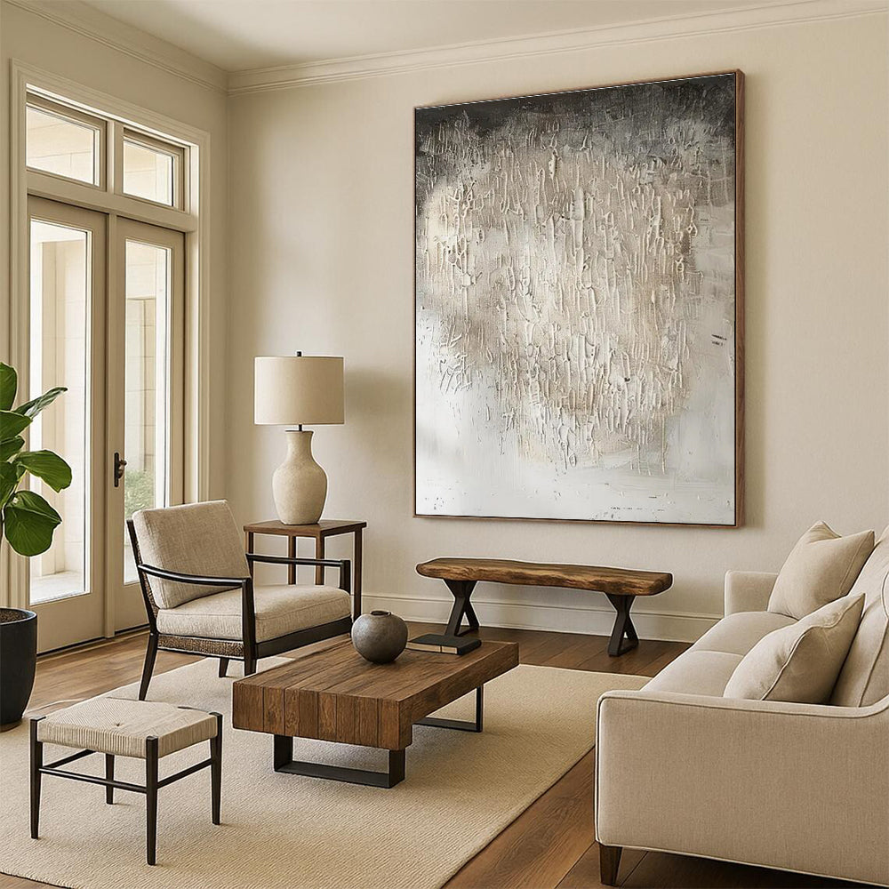 White Textured Minimalist "Cotton Clouds" Painting On Canvas PS0867