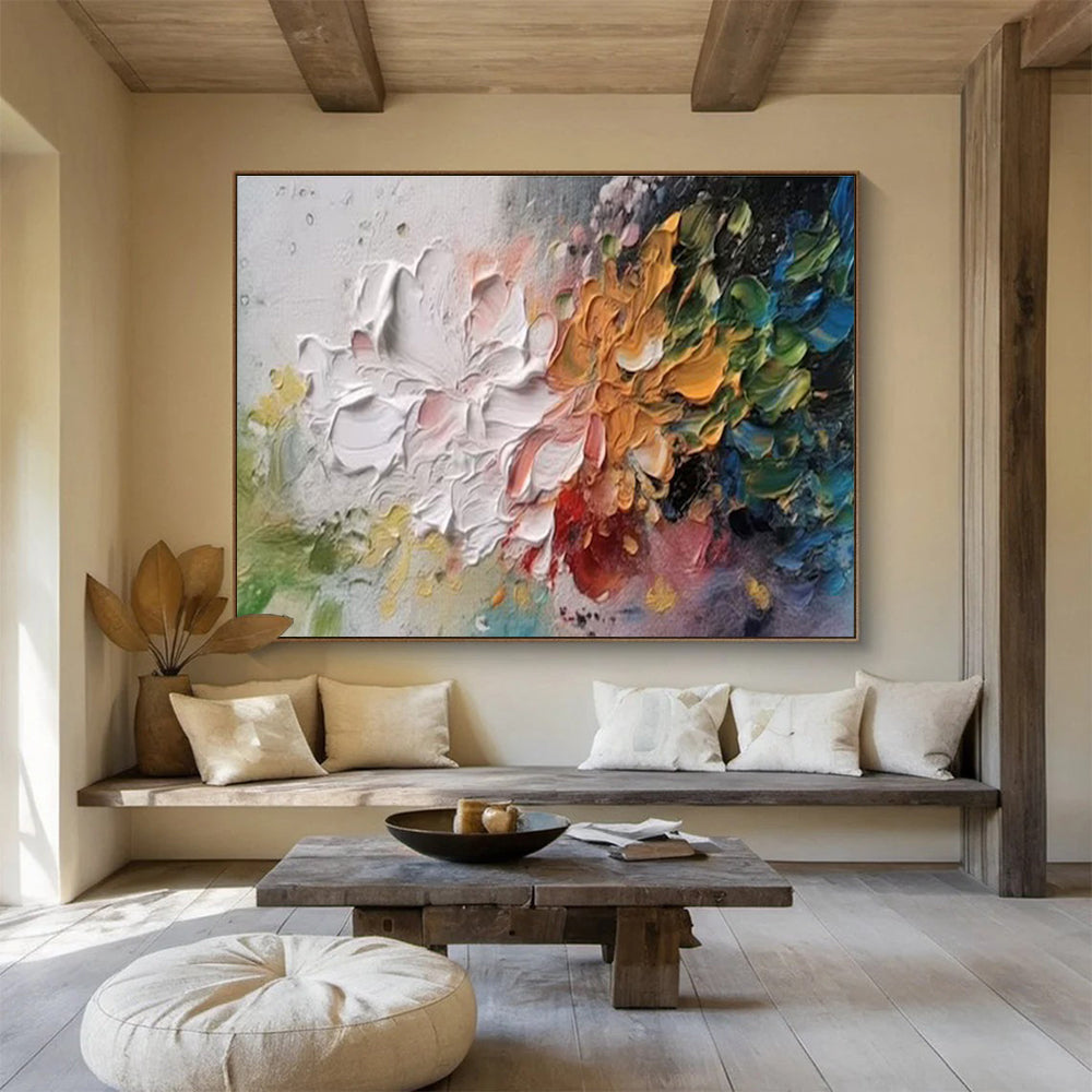 “Textured Floral Duo” - Colorful Abstract Flowers, Palette Knife Flower Painting On Canvas DKS700
