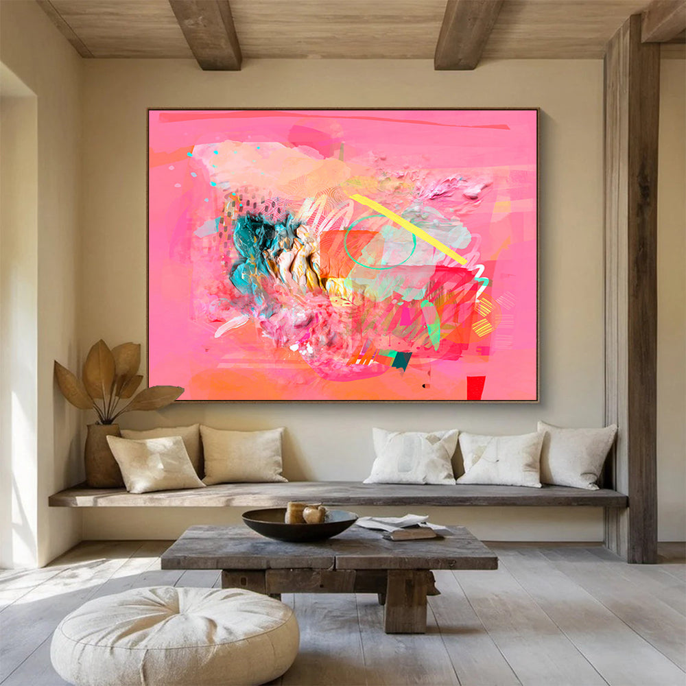 Pink - Dominant Mixed Media Abstract Painting On Canvas DKS028