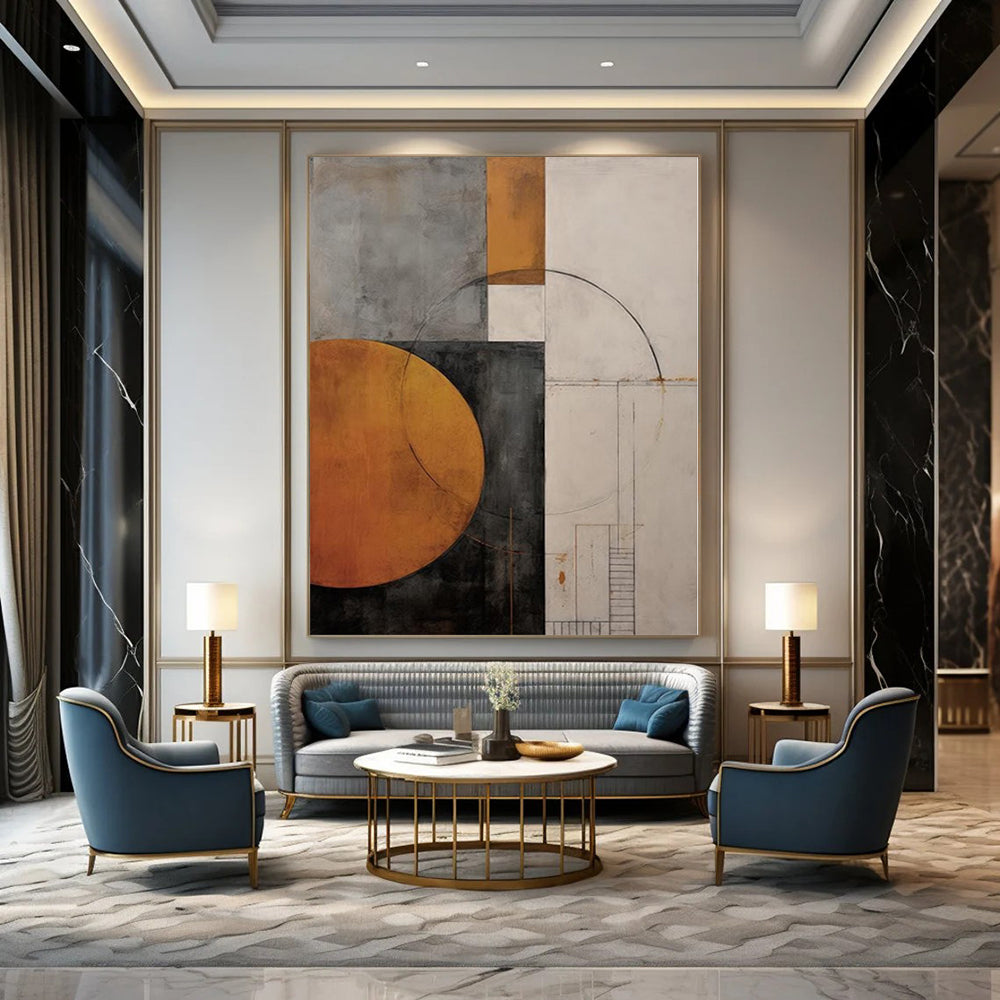 Geometric Shapes in Earthy Hues "Earthy Geometry" Abstract Painting On Canvas PS1206