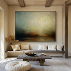 “Muted Color Landscape” - Green, Brown & Gray Landscape, Impressionistic Oil Painting On Canvas DKS773