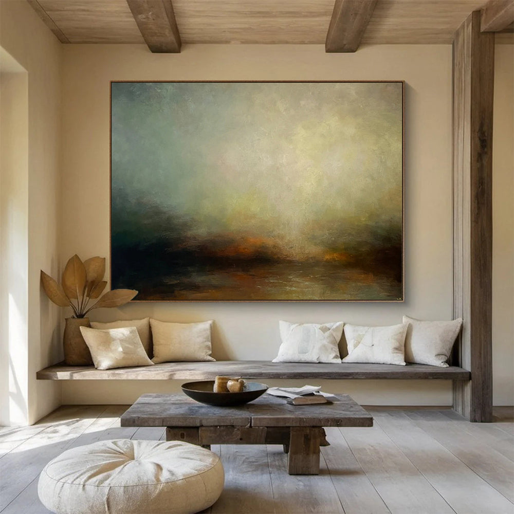“Muted Color Landscape” - Green, Brown & Gray Landscape, Impressionistic Oil Painting On Canvas DKS773