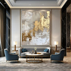 Gray, Gold, White with Textured Layers "Gilded Aura" Abstract Painting On Canvas PS1275