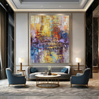 Golden - Purple Abstract City, "Metallic Mosaic" – Abstract Urban Painting On Canvas PS0924