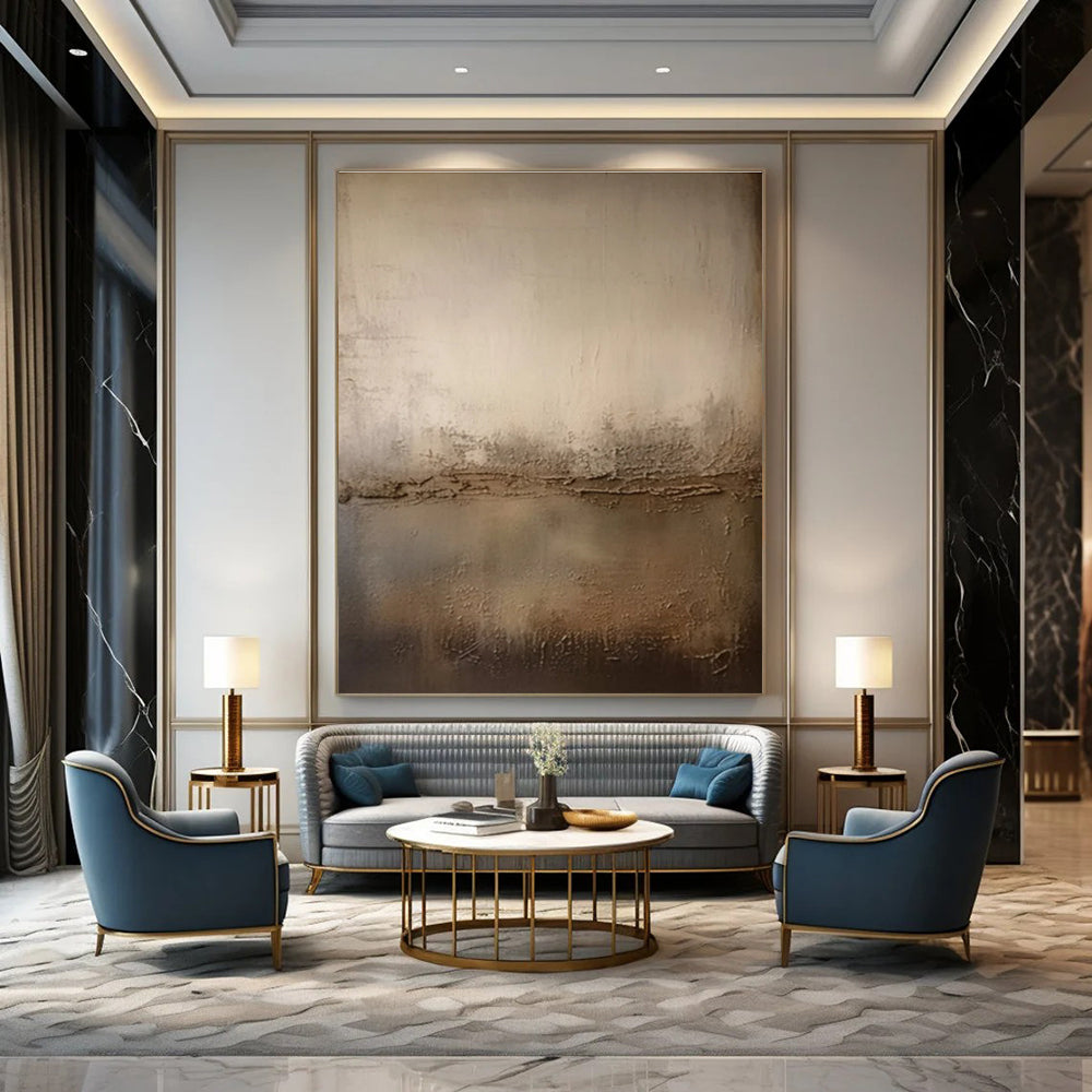 Beige, Brown with Textured Layers "Earthy Horizon" Abstract Painting On Canvas PS1467