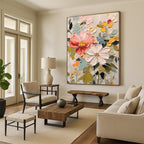 Impasto Floral Mix of Coral, White, Greens, Matisse - Inspired, Floral Painting On Canvas PT2128