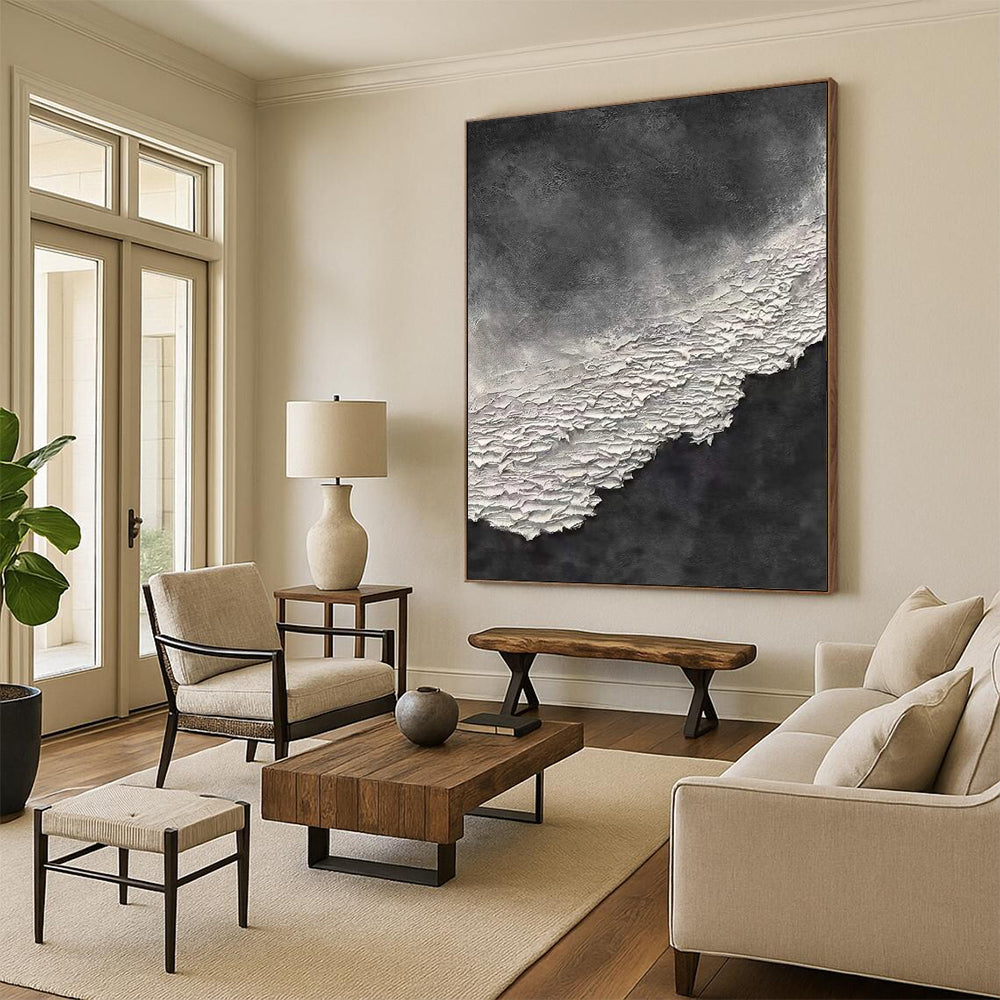 “Black and White Textured Abstraction” - Minimalist Abstract Painting On Canvas DS339