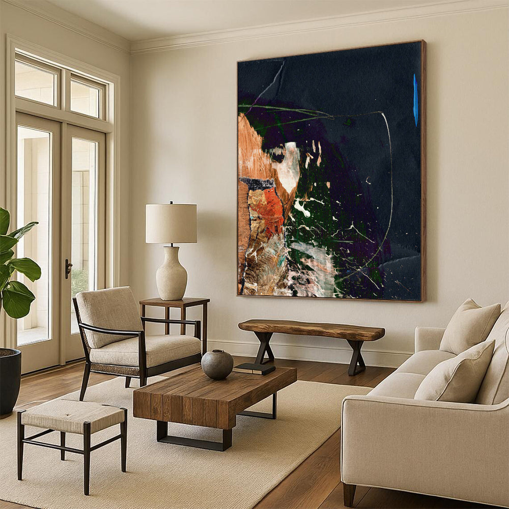 “Vibrant Dark - Hued Collage” - Rich Colors & Textured Layers Painting On Canvas DS170