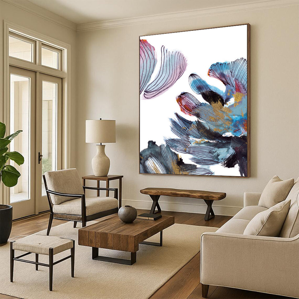 “Colorful Floral Abstraction” - Vibrant Petals with Gold Accents Painting On Canvas DS199