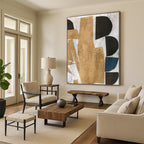 “Geometric Gold & Black Collage” - Mixed Media Shapes with Earthy Tones Painting On Canvas DS216