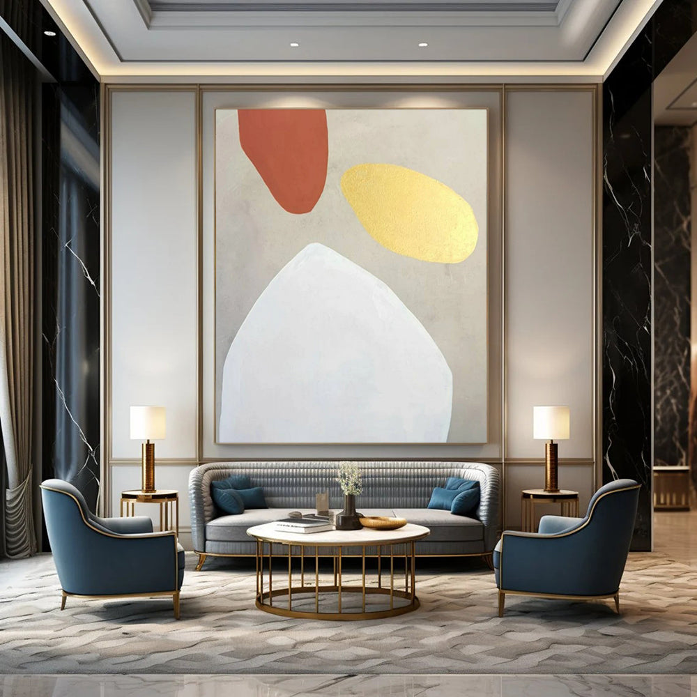 Terracotta, Gold, and White, "Elegant Simplicity" – Minimalist Abstract Painting On Canvas PS0996