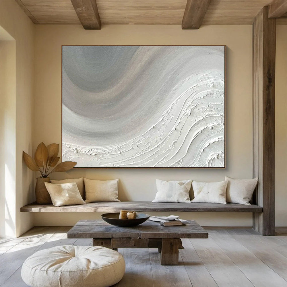 “Textured White Wave Abstract” - Textured Abstract Painting on Canvas, Great for Spa & Bedroom DKS584