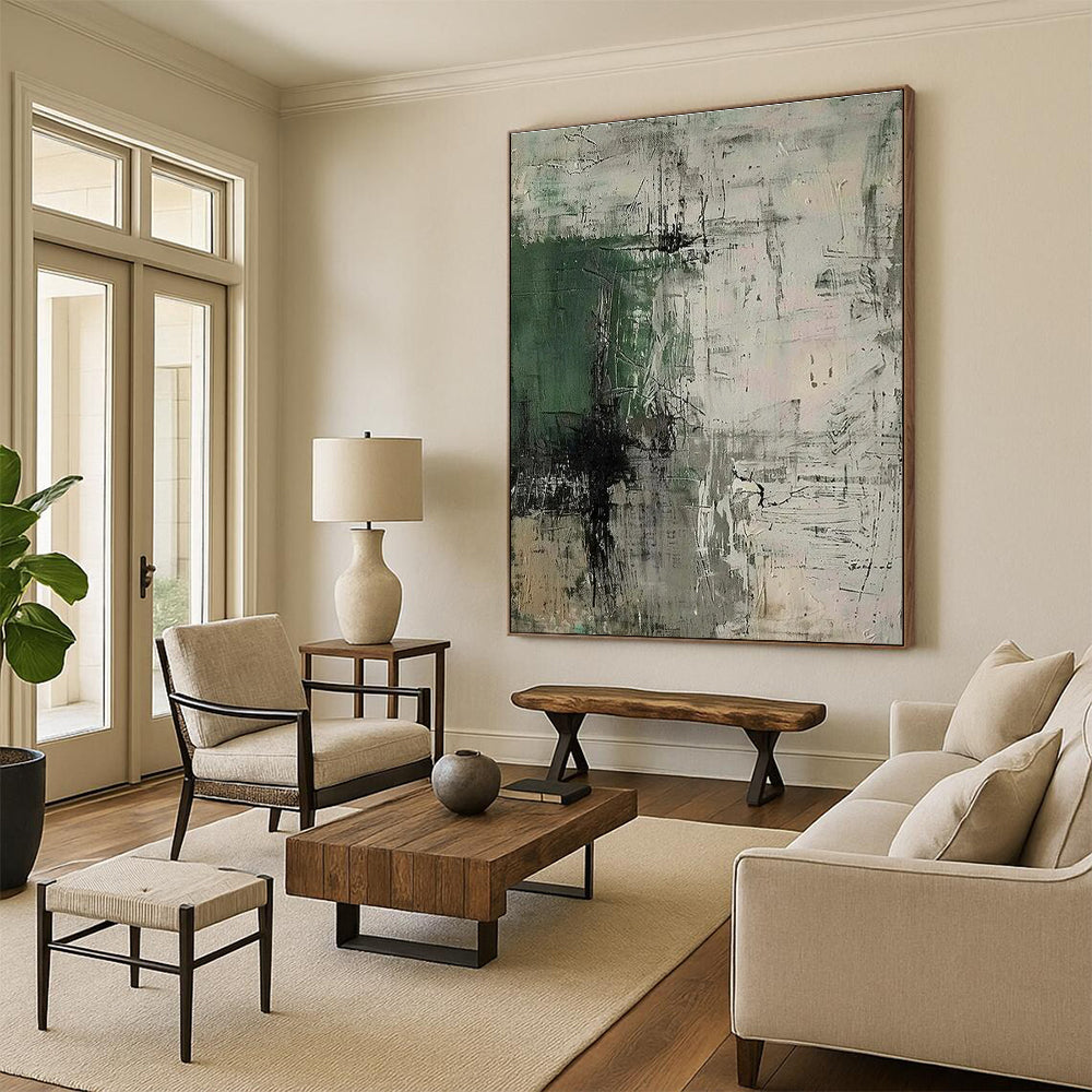 Green, Gray & Black Abstract Strokes "Urban Jungle" Painting On Canvas PS0859