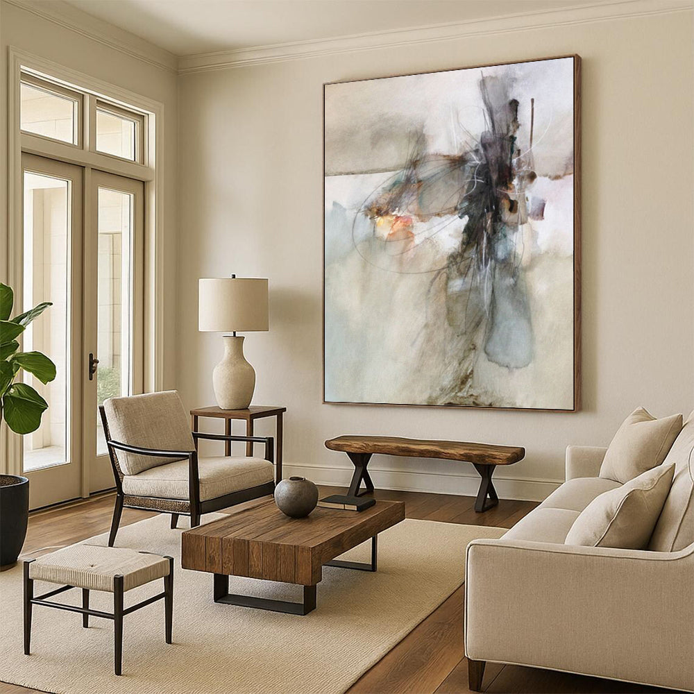 “Delicate Lines: Neutral Tones Abstract” - Subtle Watercolor Art On Canvas PT0950