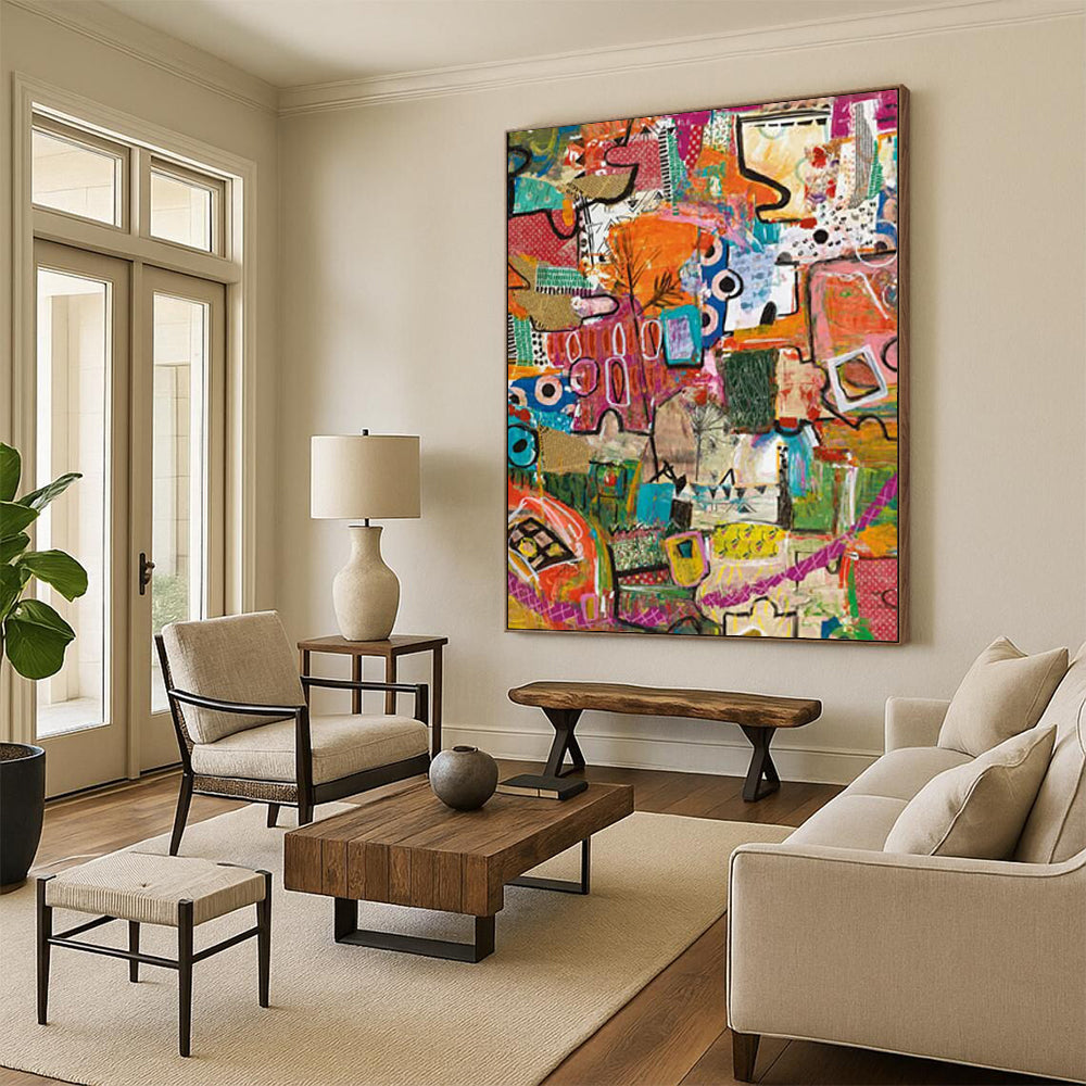 “Colorful Patchwork Abstract” - Quirky Abstract Painting On Canvas DS293