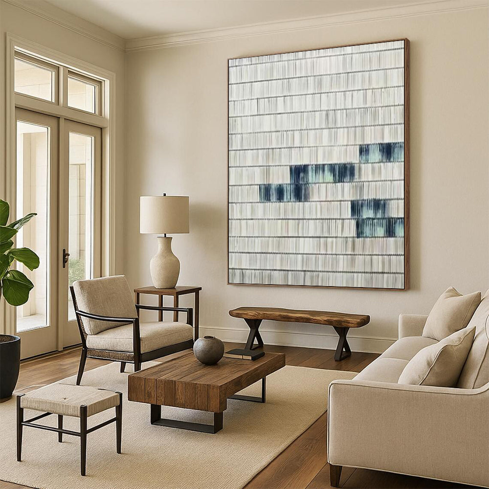 “Grey and Blue Striped Textures” - Minimalist Abstract Painting On Canvas PT1033