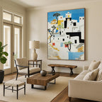 White Village, "Mediterranean Hues" – Modernist Architectural Painting On Canvas PS0882