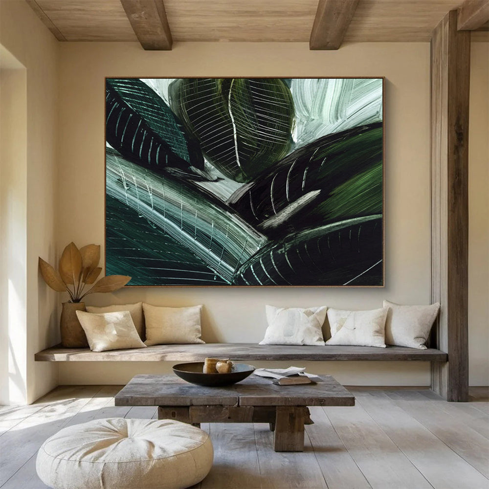 “Dark Green Leafy Abstract” - Botanical Abstract Painting On Canvas PT144