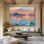 “Sunset Fishing Village” - Impressionistic Seaside Painting On Canvas PT205