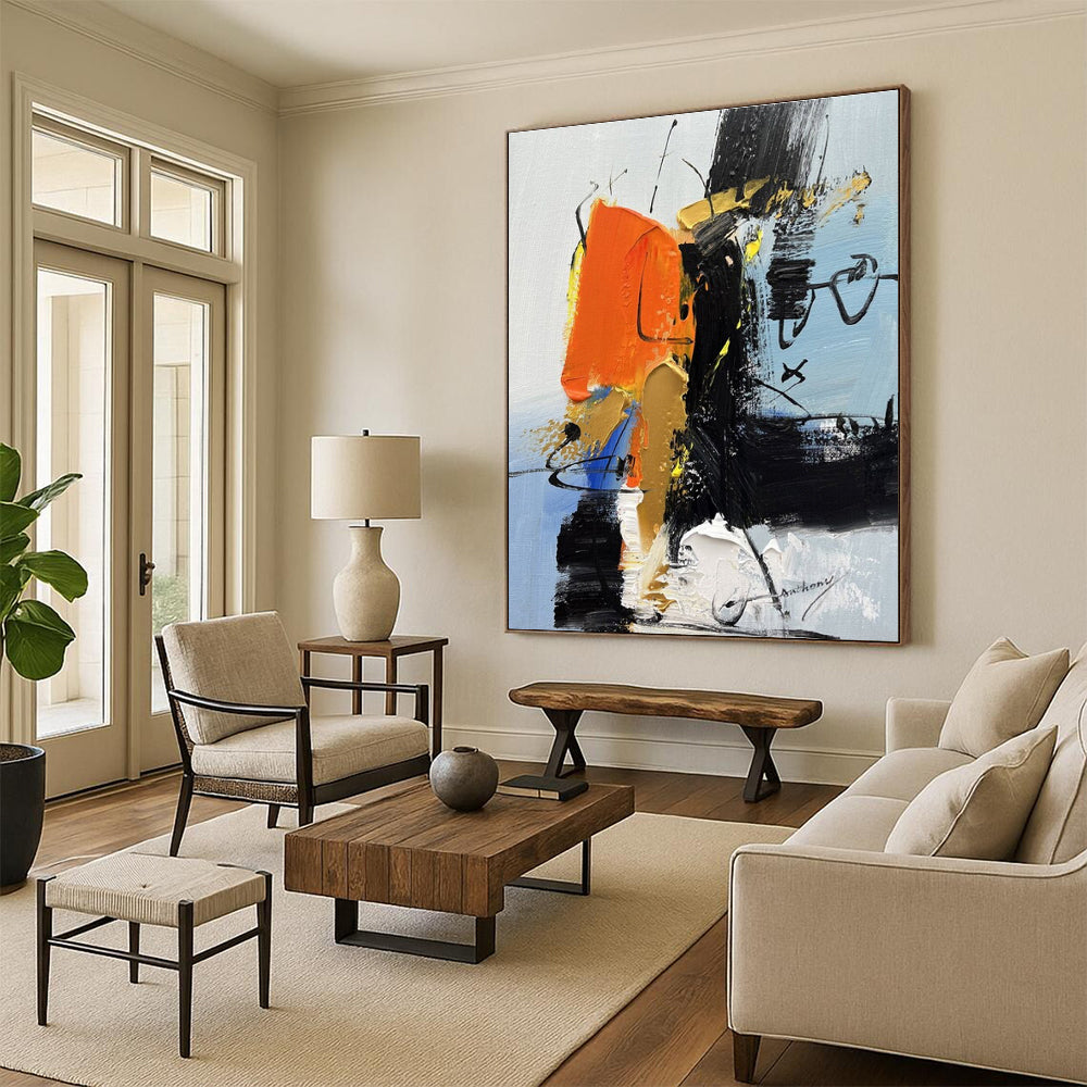 Orange - Black Symphony - Mainly Orange, Black, Blue, and Yellow - Abstract Expressionism PS0783