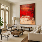 “Red - Brown Abstract Landscape” - Red, Brown Abstract Painting On Canvas PS0482