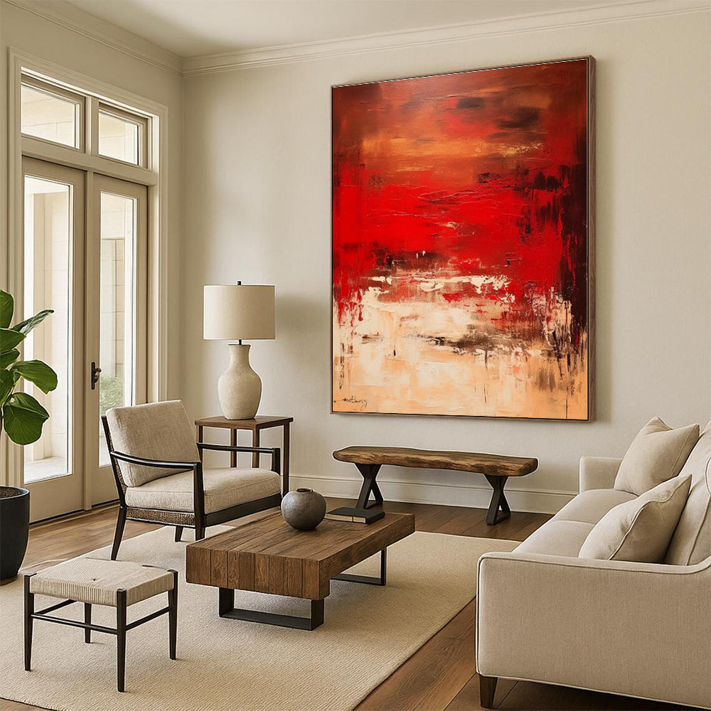 “Red - Brown Abstract Landscape” - Red, Brown Abstract Painting On Canvas PS0482