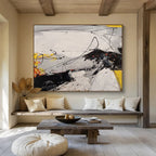 “Dynamic Abstract in Blacks, Whites, Yellows & Oranges” - Energetic Modern Painting On Canvas PT030