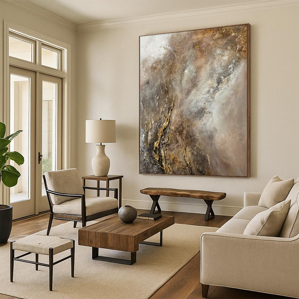 “Gray and Gold Abstract” - Textured Abstract Painting On Canvas PT2247