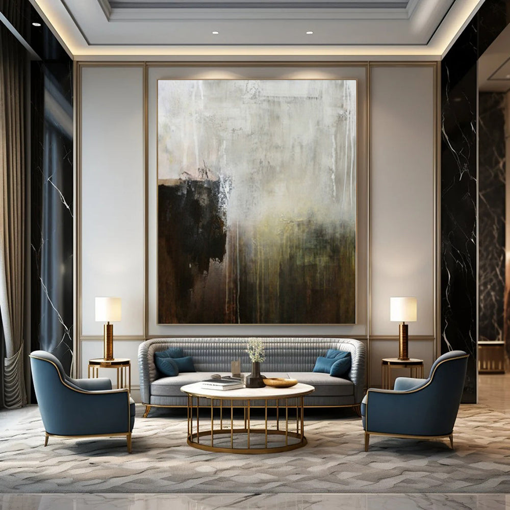 Gray, Brown, Black and White with Muted Transitions "Earthy Evolution" Abstract Painting On Canvas PS1151