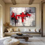 “Red - Gray Abstract Blocks” - Bold Red “Urban Pulse” Painting On Canvas PT1637