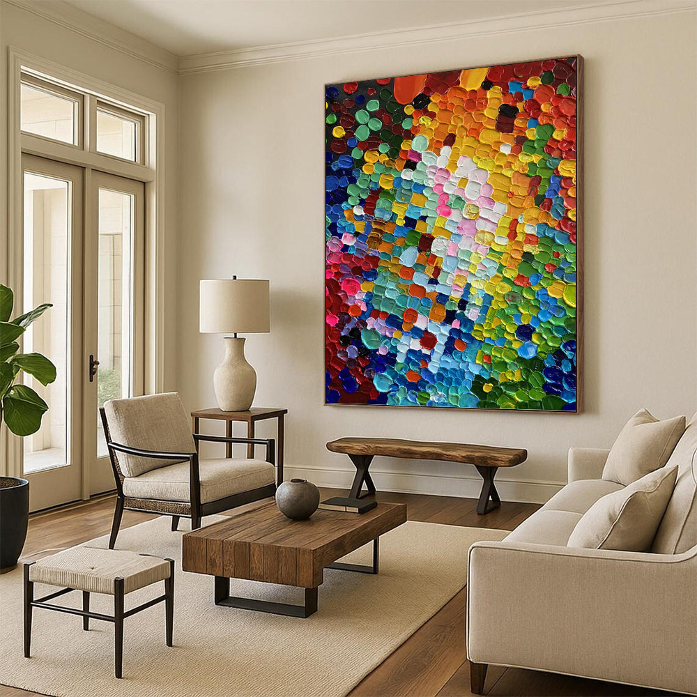 “Colorful Abstract Dots” - Abstract, Vivid - Colored Painting On Canvas PT1592