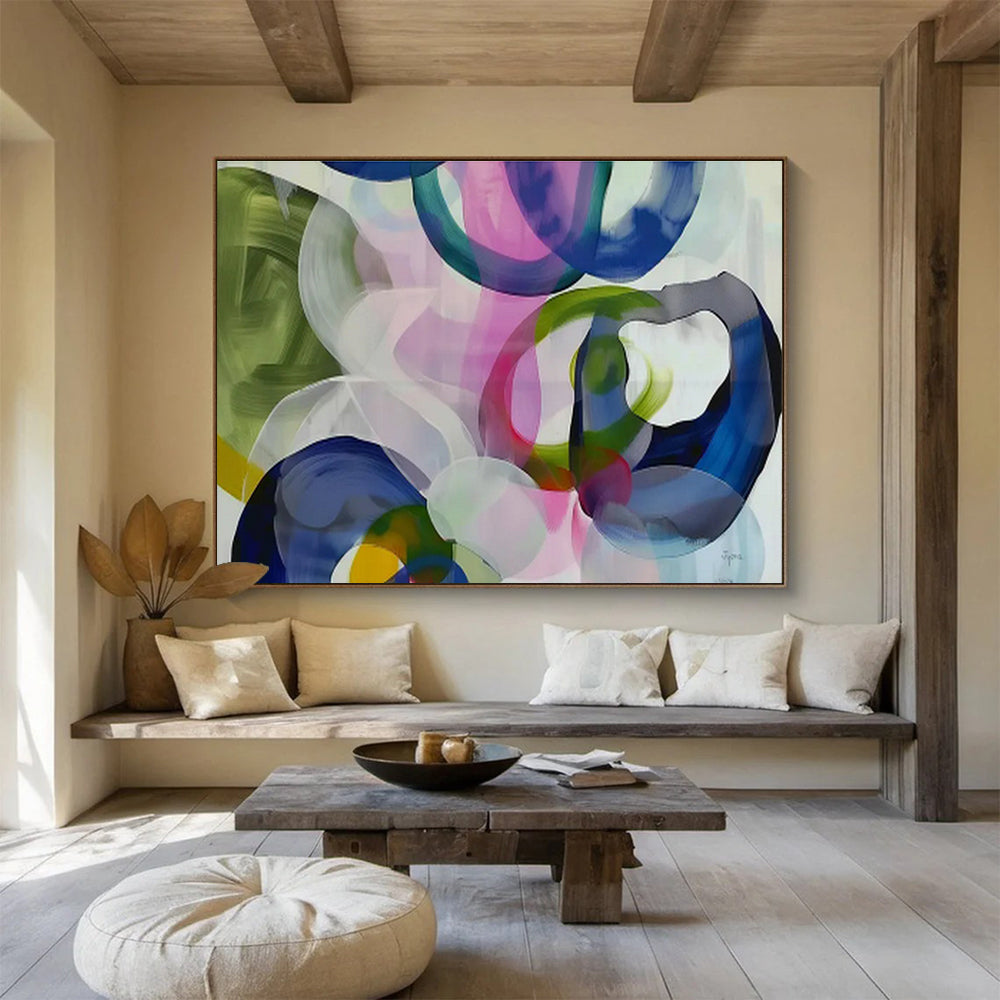 “Colorful Overlapping Rings” - Abstract Geometric Painting On Canvas DKS473