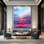 Blue, Pink, Purple, Yellow with Sunset Seascape "Sunset Symphony" Impressionist Painting On Canvas PS1318