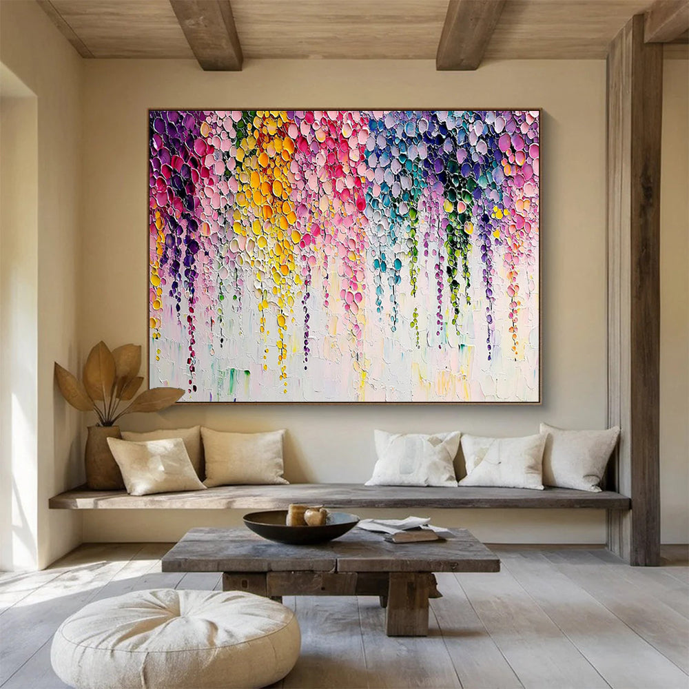 “Rainbow - Drip Floral Cascade” - Abstract Acrylic Painting on Canvas DKS905