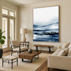 “Blue - Toned Ink - Wash Landscape” - Misty Mountains & Subtle Tree Forms Painting On Canvas DS231