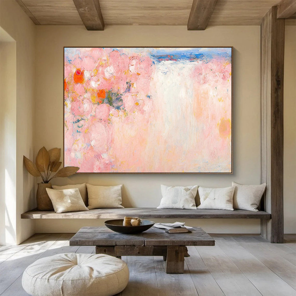 “Blush & Coral Blooms” - Impressionistic Floral Painting On Canvas DKS411