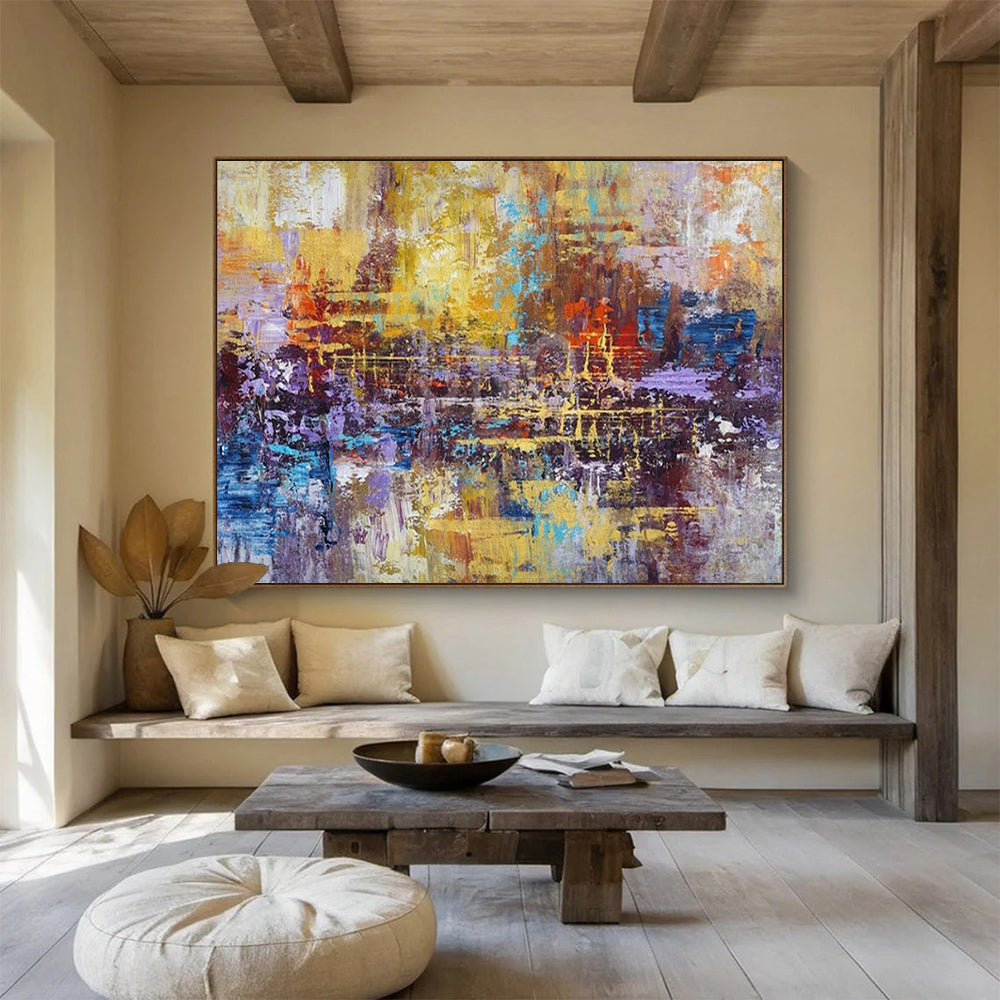 “Golden - Purple Abstract Fusion” - Rich Textures Painting On Canvas PT1516