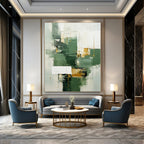 “Green - Gold Geometric Fusion” - Modernist Abstract Art On Canvas PS0199