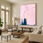 “Blush & Indigo Layered Abstraction” - Pastel Pinks & Deep Blues Painting On Canvas DS180