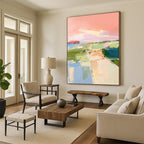 “Pastel Landscape Abstraction” - Pastel Pink, Green, Blue Abstract Landscape Painting On Canvas PS0706